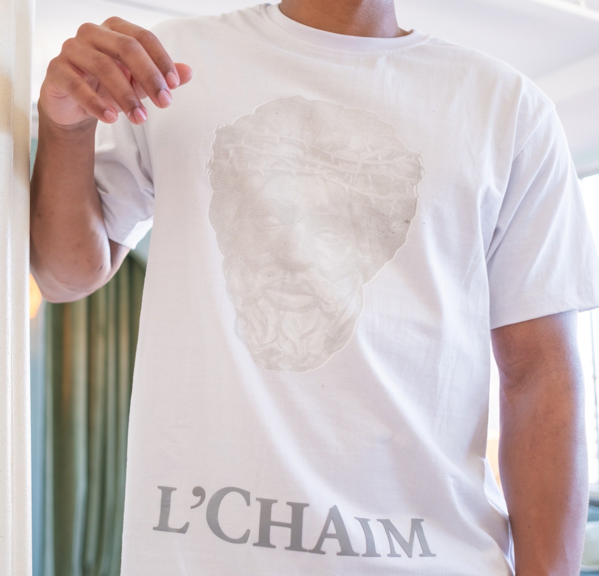 L’CHAIM x PRSVR White Designer Tee