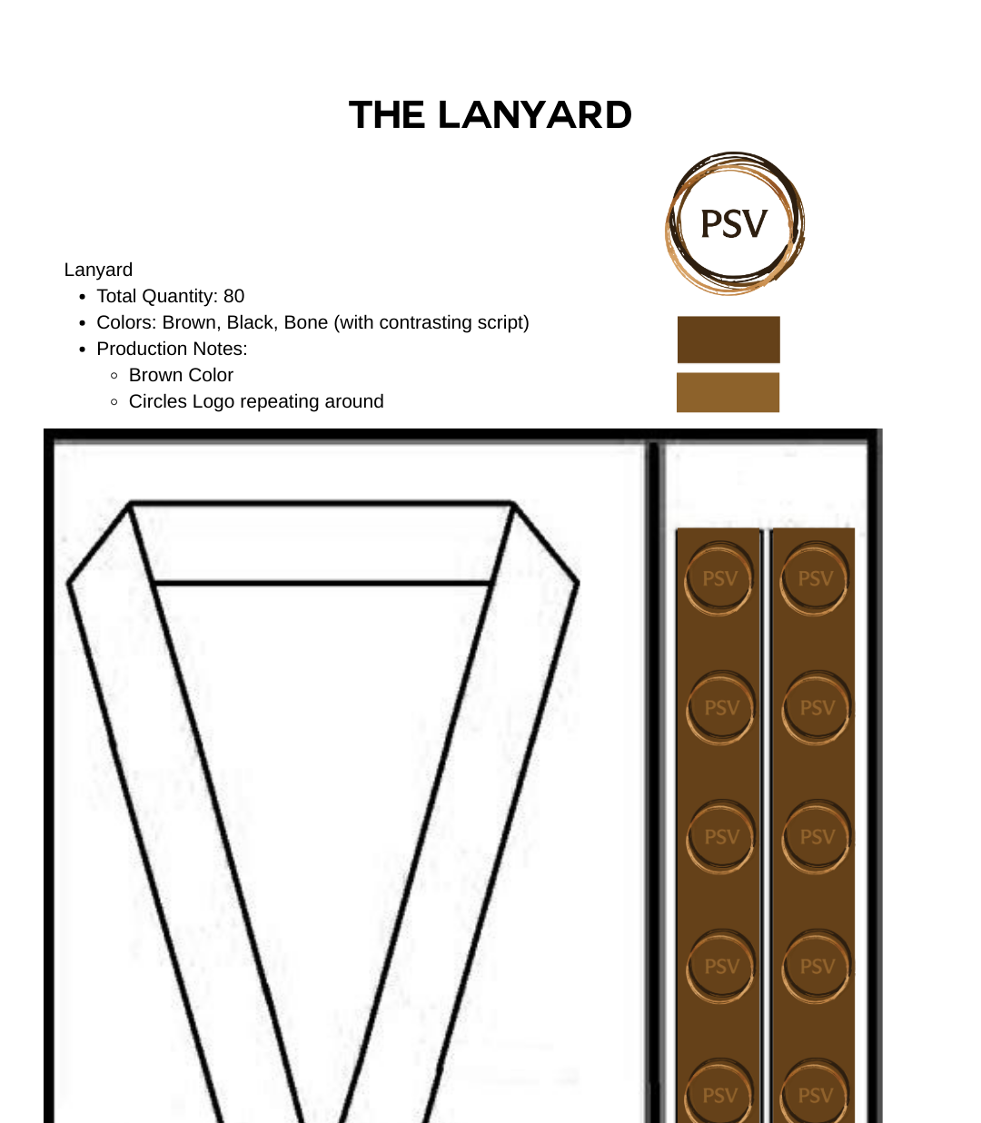 Design specifications for a lanyard with PSV branding on a white background