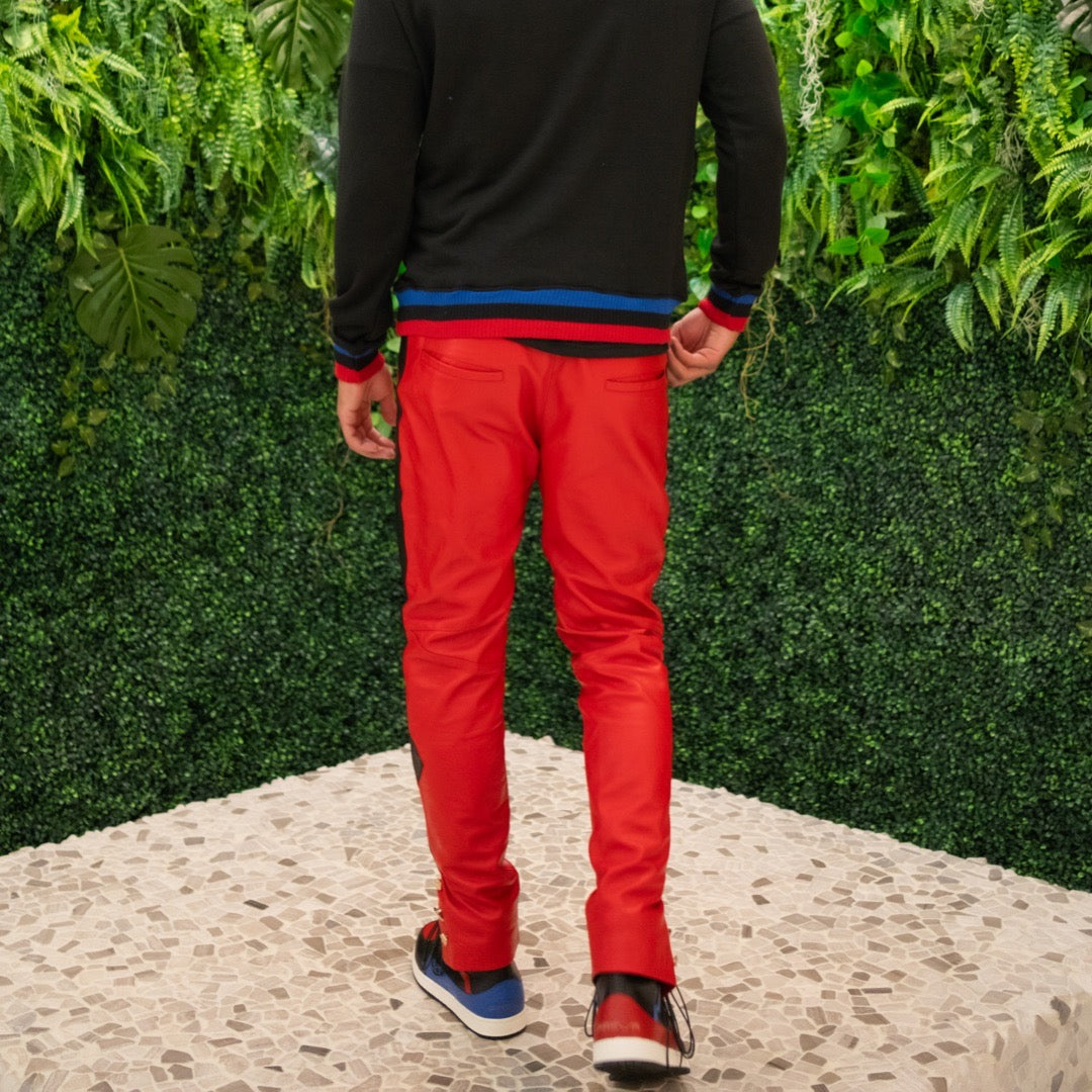 Leather Court Pants (Red/Black)