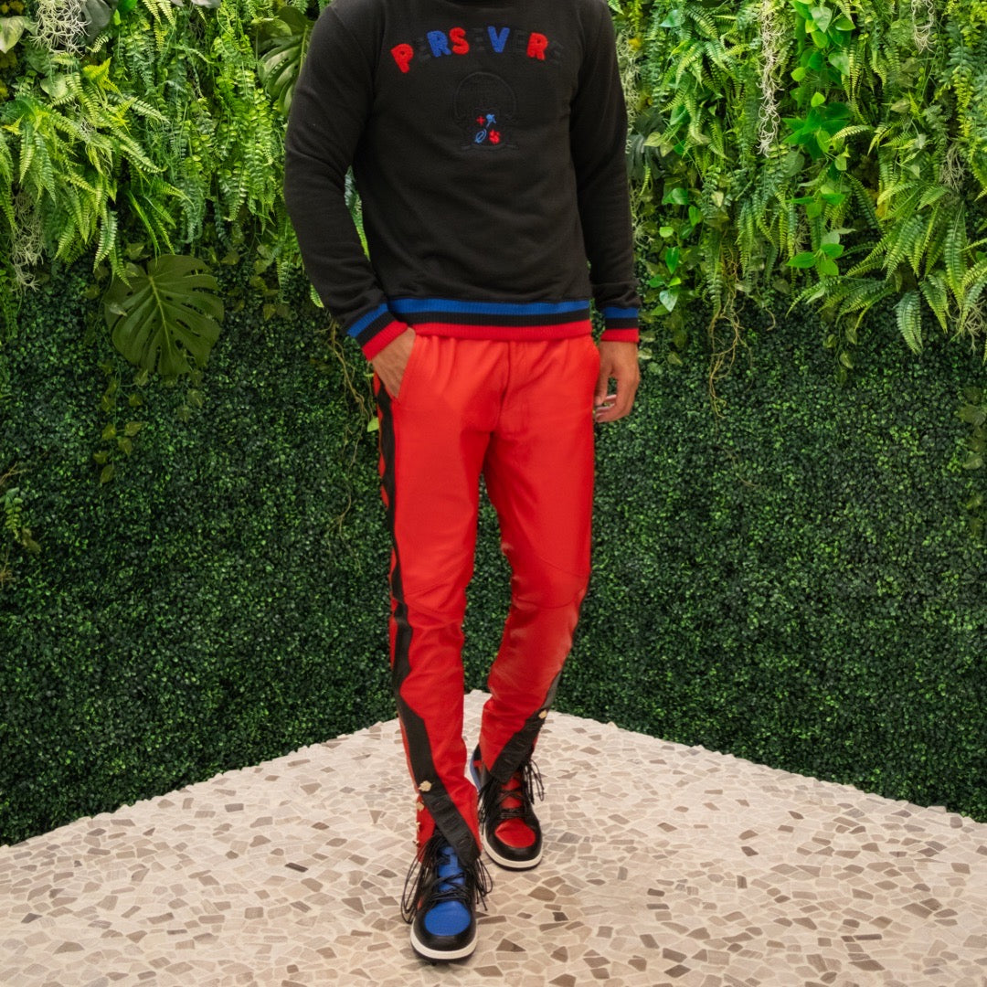 Leather Court Pants (Red/Black)