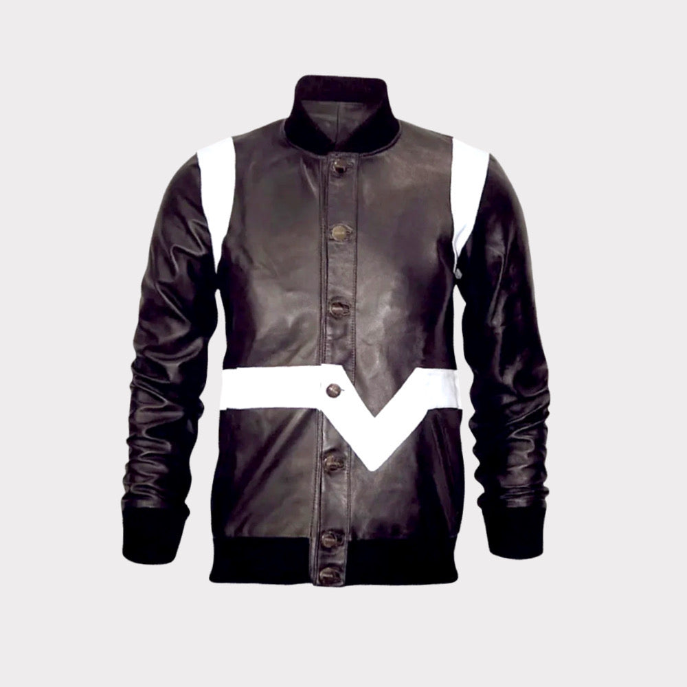 Leather Court Bomber (Black/White)