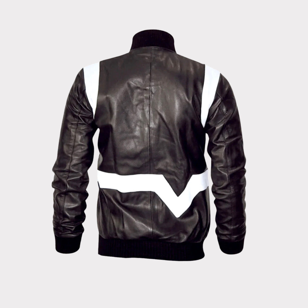 Leather Court Bomber (Black/White)