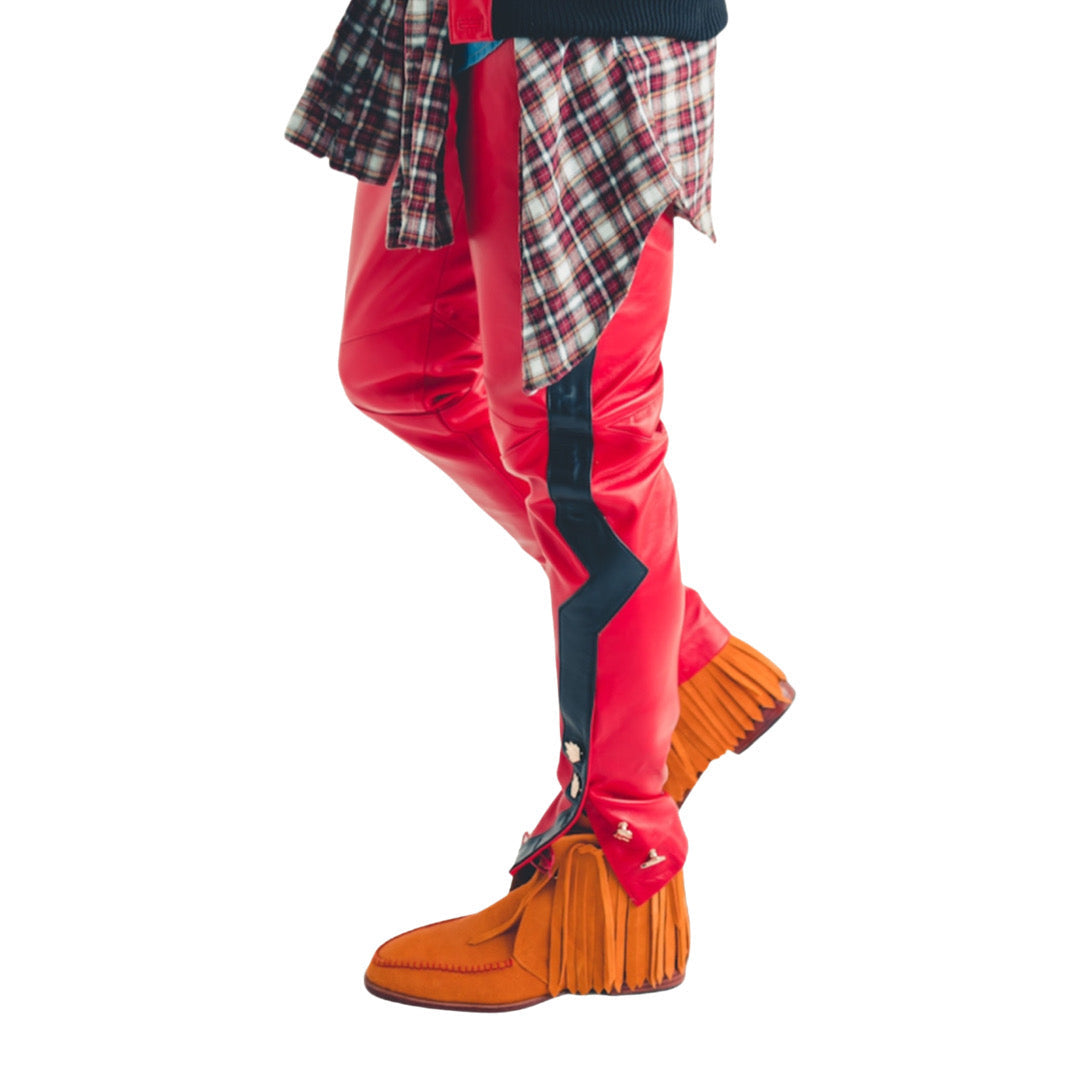Leather Court Pants (Red/Black)