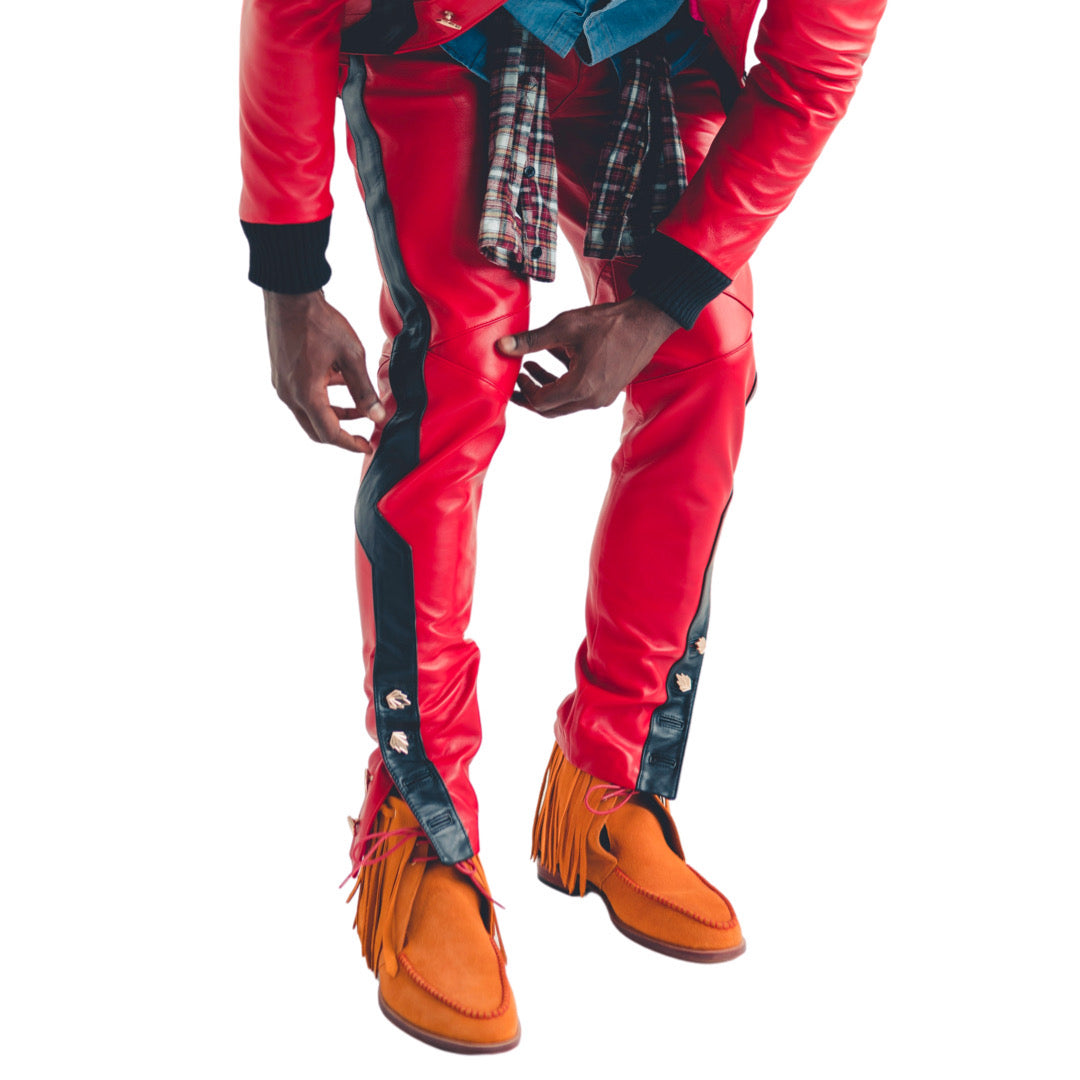 Leather Court Pants (Red/Black)