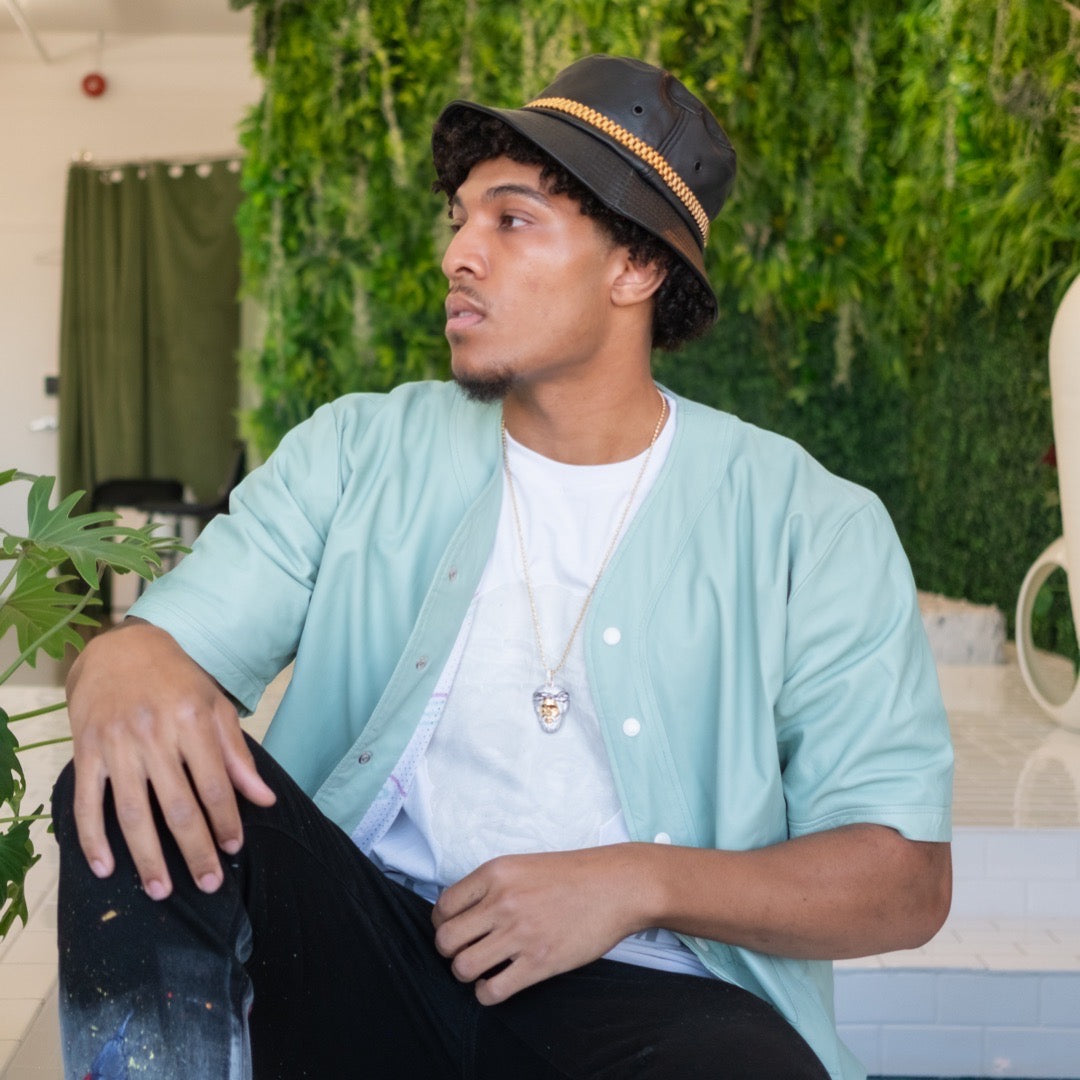 the black leather bucket hat